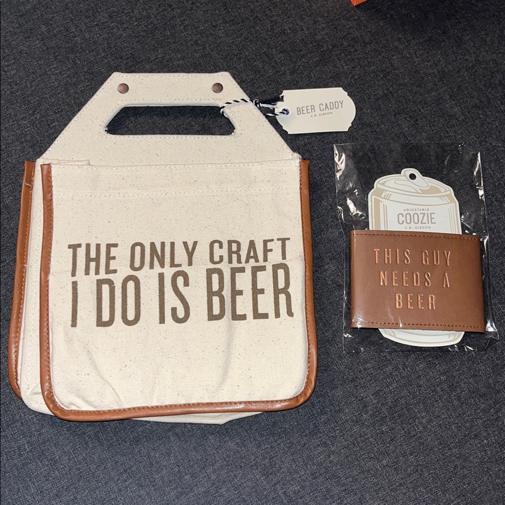 Beer Lover Gift including C.R. Gibson Cotton Canvas Beer Caddy and Coozie